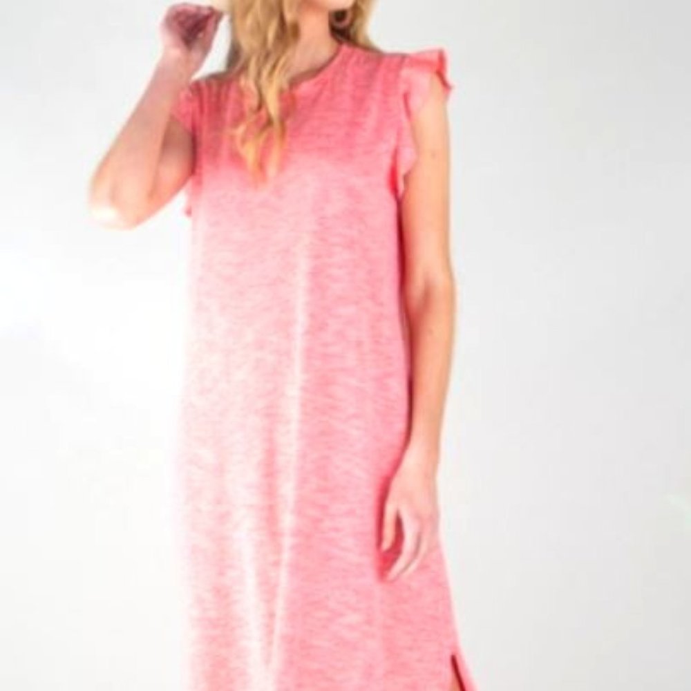 Solid cotton maxi dress with ruffled cap sleeves